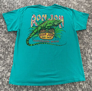 Ron Jon T Shirt Surf Shop Iguana Clearwater Beach FL Turquoise Green Men's XL